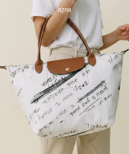 Sac style Longchamp Blanc à motif AZ 536-HEX BIG