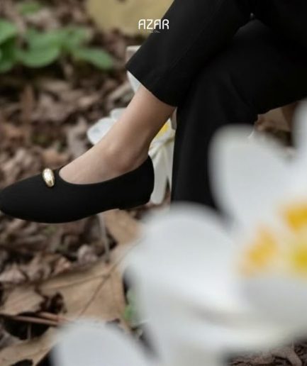 Ballerine en Daim Noir avec Bijou Doré AZ 500-818