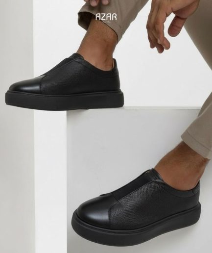 Baskets Azar Cuir Casual Chic (Sans Lacets) – Noir AZ 518-825