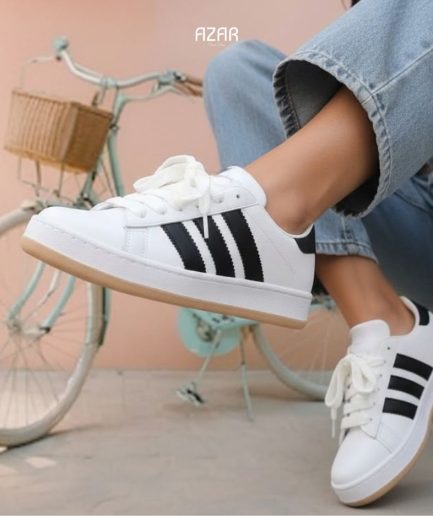 Baskets en Blanc à Bandes Noir AZ 505-A5
