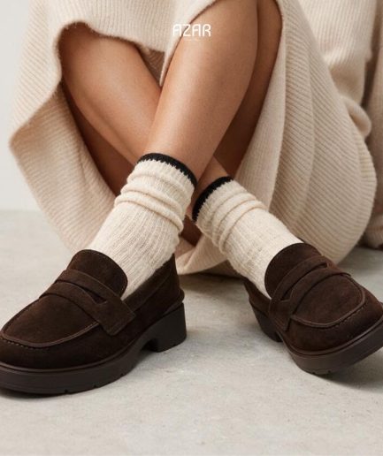Mocassin Cuir en Daim Marron à semelle épaisse AZ 512-COLLEGE