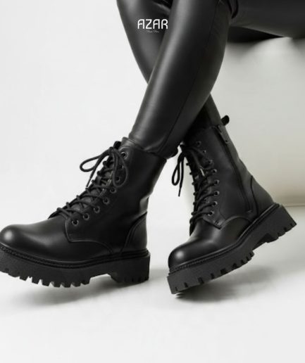 Bottines noires à lacets et à semelle crantée épaisse AZ 510-W65