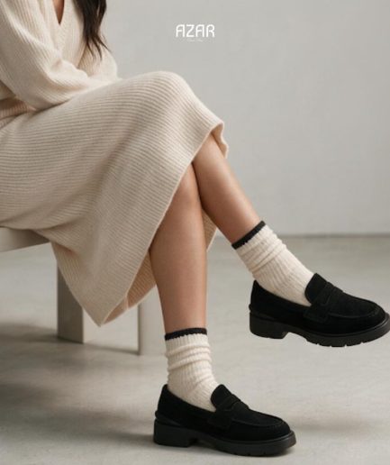 Mocassin Cuir en Daim Noir à semelle épaisse AZ 512-COLLEGE