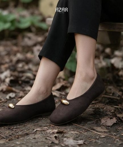 Ballerine en Daim Marron avec Bijou Doré AZ 500-818