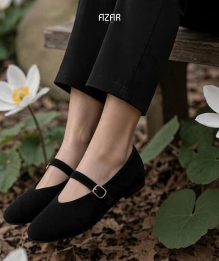 Ballerines Plates Daim Noir AZ 513-D900