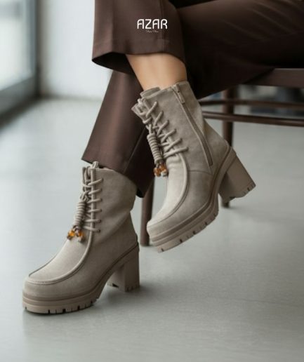 Bottines à lacets Beige à talon bloc et fermeture AZ 520-HXT-4