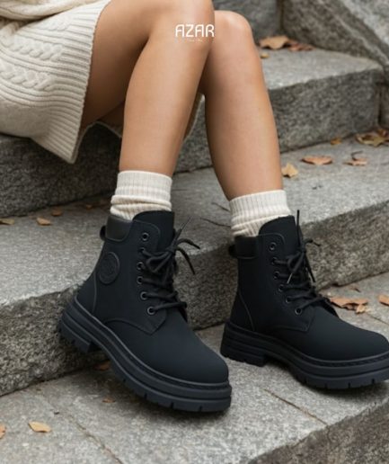Bottines Noir style militaire à lacets AZ 517-JA2603